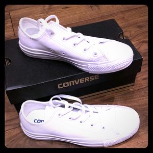 Crisp White All Leather Converse low tops